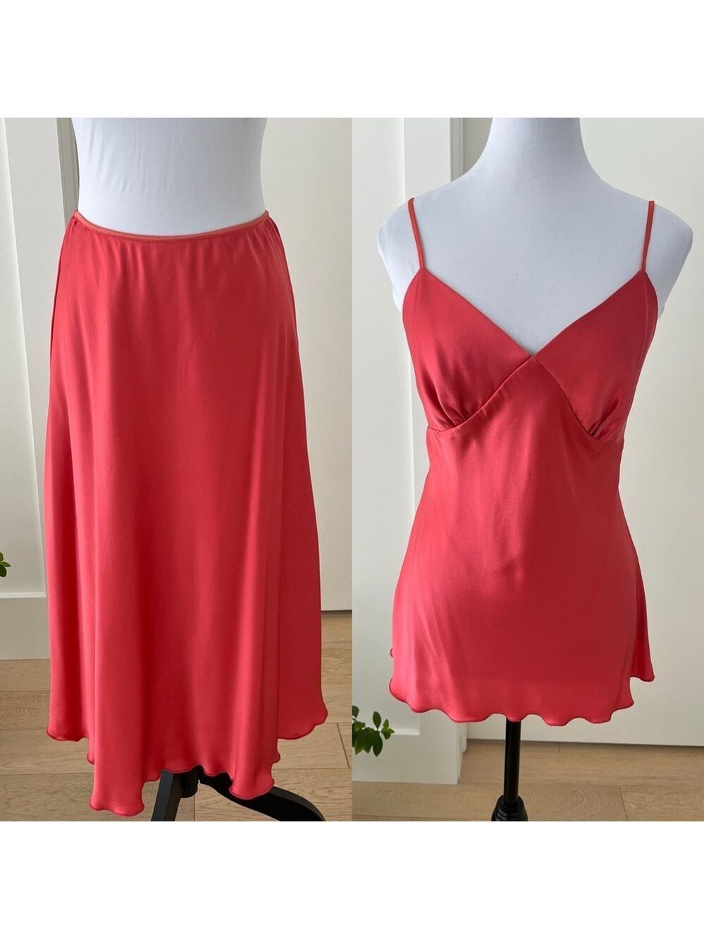 MICHELLE DE COURCY Slip Dress 2 Piece Camisole Slip Bias Cut Satin Bodycon Party